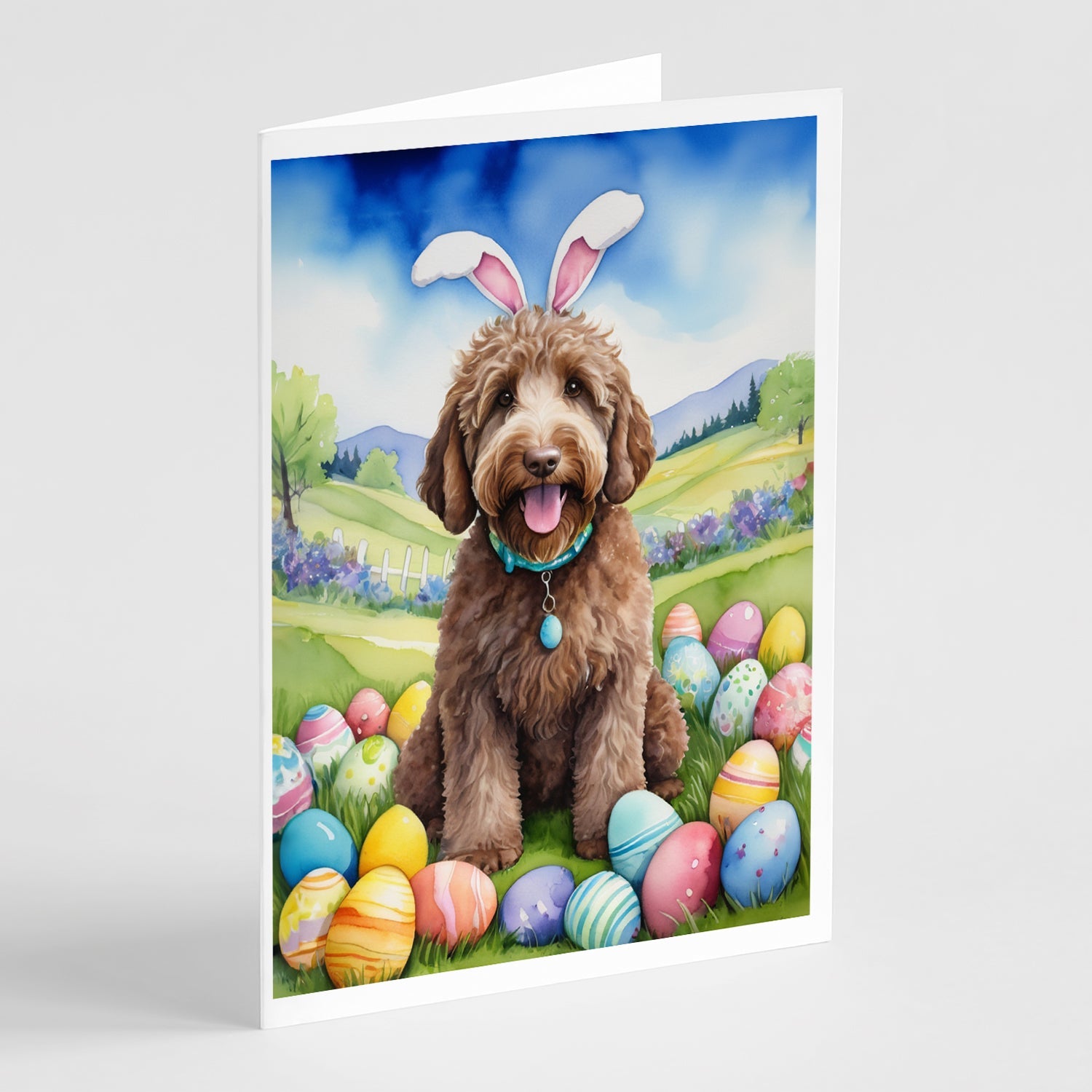Labradoodle Easter Egg Hunt Greeting Cards Pack of 8 Blank Cards with Envelopes Whimsical A7 Size 5x7