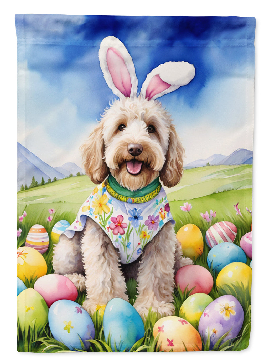 Labradoodle Easter Egg Hunt House Flag 28x40 Porch Sleeve Pole Decorative Outside Yard Banner Artwork Wall Hanging, Polyester