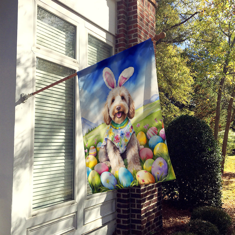 Labradoodle Easter Egg Hunt House Flag 28x40 Porch Sleeve Pole Decorative Outside Yard Banner Artwork Wall Hanging, Polyester