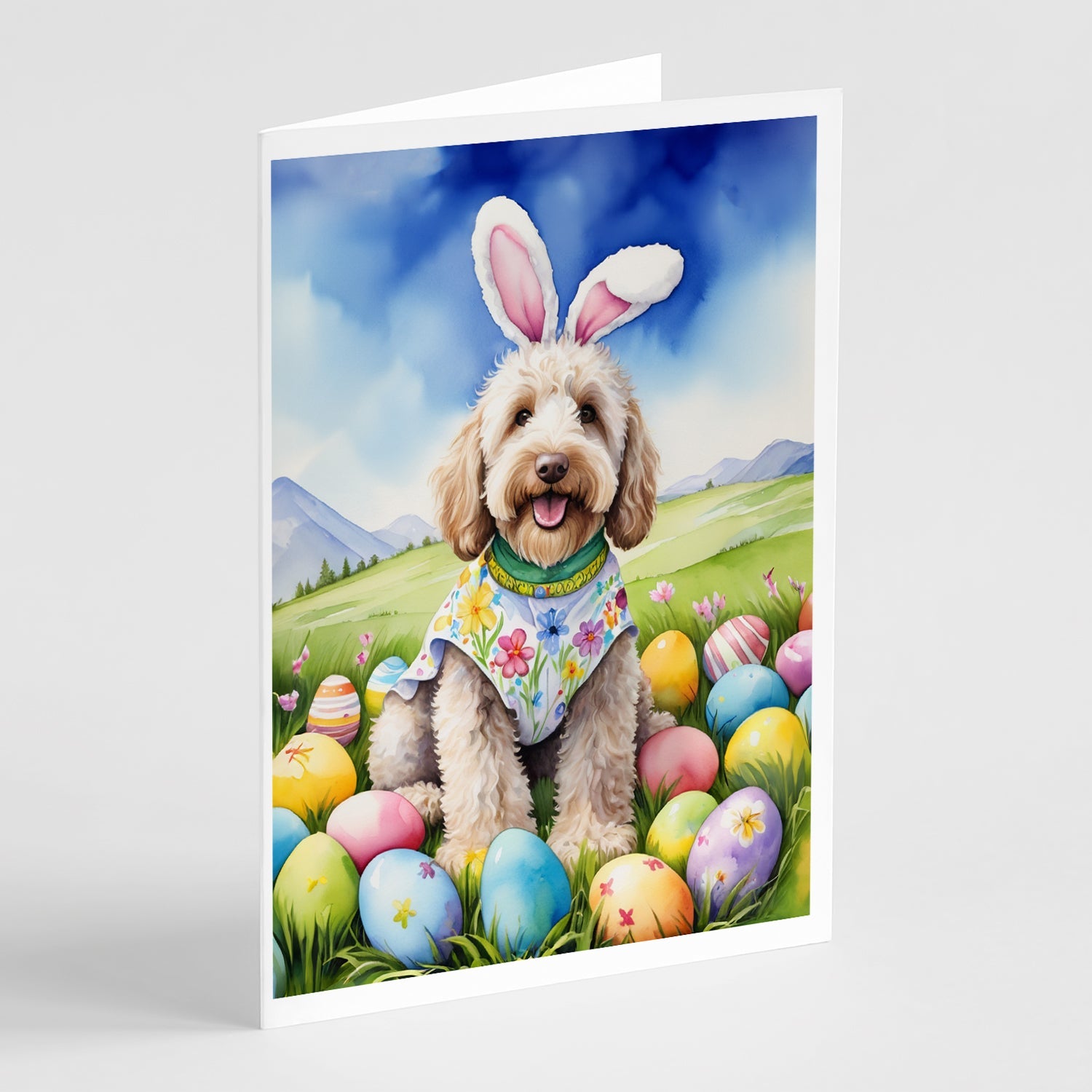Labradoodle Easter Egg Hunt Greeting Cards Pack of 8 Blank Cards with Envelopes Whimsical A7 Size 5x7
