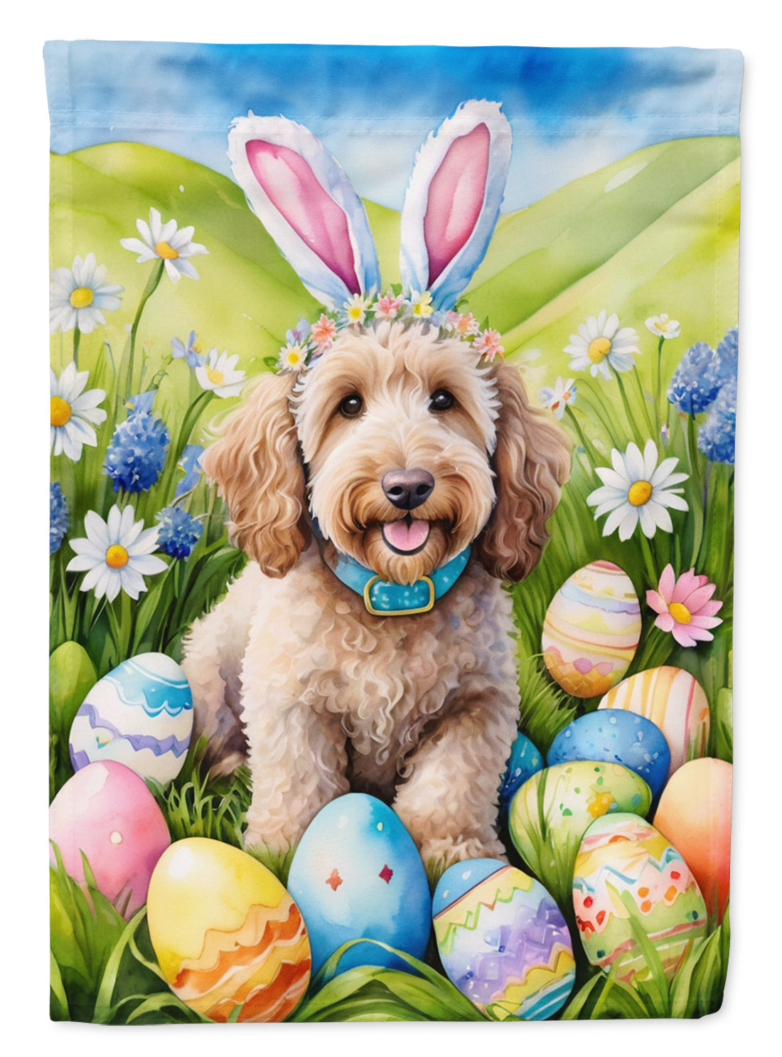 Labradoodle Easter Egg Hunt House Flag 28x40 Porch Sleeve Pole Decorative Outside Yard Banner Artwork Wall Hanging, Polyester