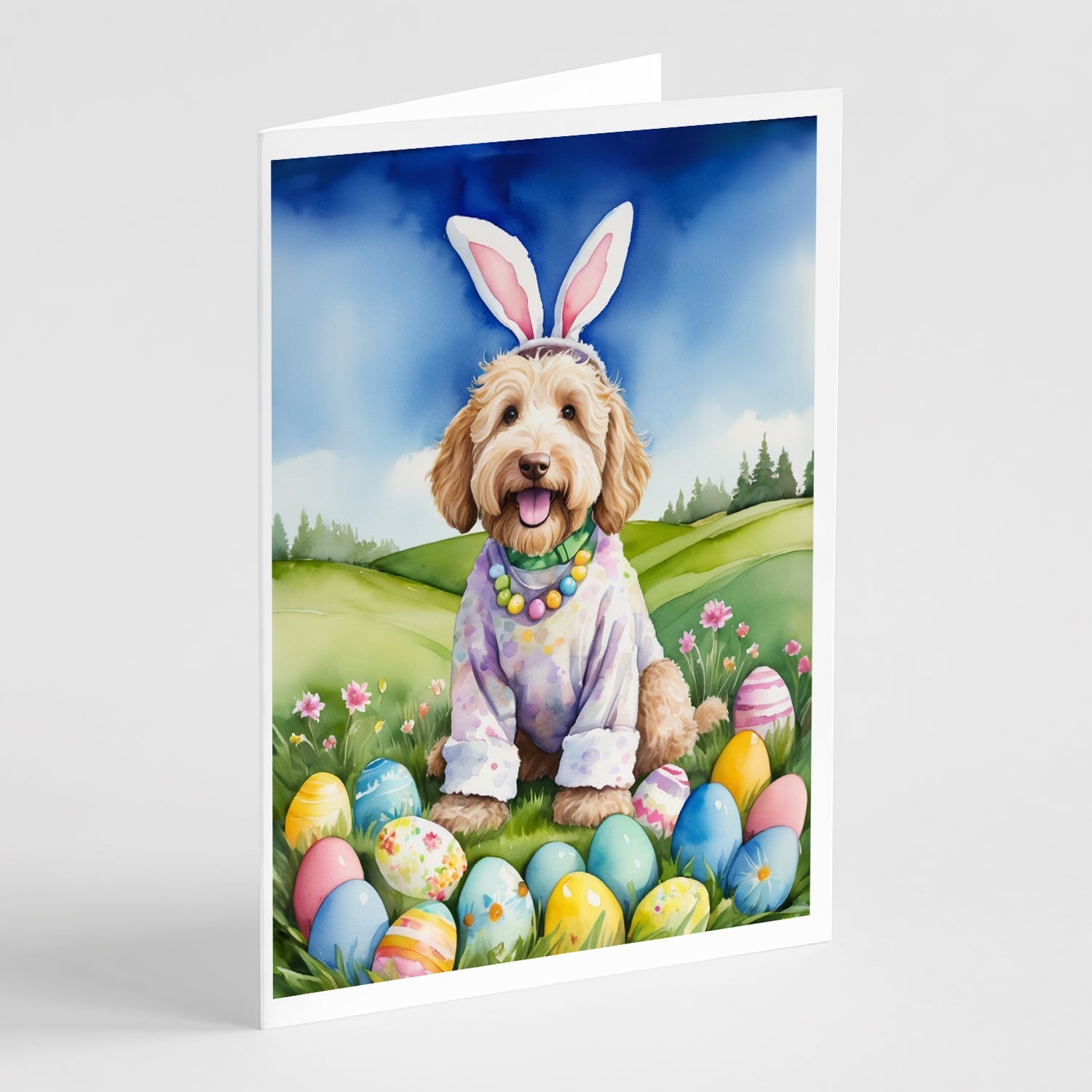 Labradoodle Easter Egg Hunt Greeting Cards Pack of 8 Blank Cards with Envelopes Whimsical A7 Size 5x7