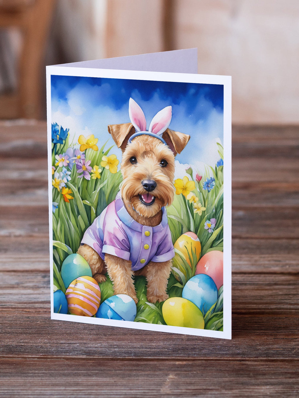 Lakeland Terrier Easter Egg Hunt Greeting Cards Pack of 8 Blank Cards with Envelopes Whimsical A7 Size 5x7