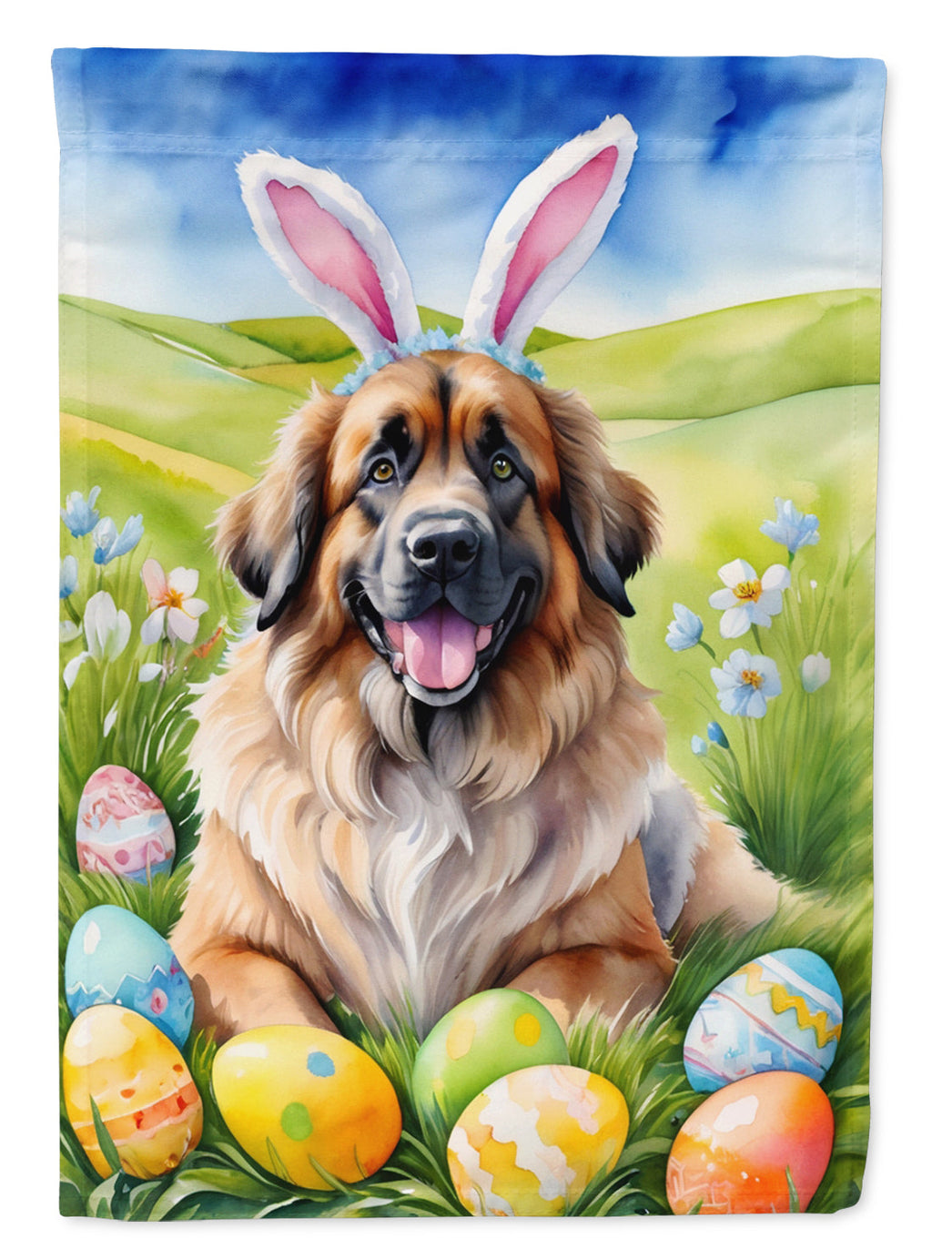 Leonberger Easter Egg Hunt House Flag 28x40 Porch Sleeve Pole Decorative Outside Yard Banner Artwork Wall Hanging, Polyester
