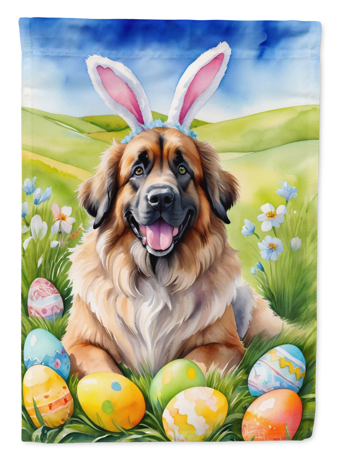 Leonberger Easter Egg Hunt House Flag 28x40 Porch Sleeve Pole Decorative Outside Yard Banner Artwork Wall Hanging, Polyester