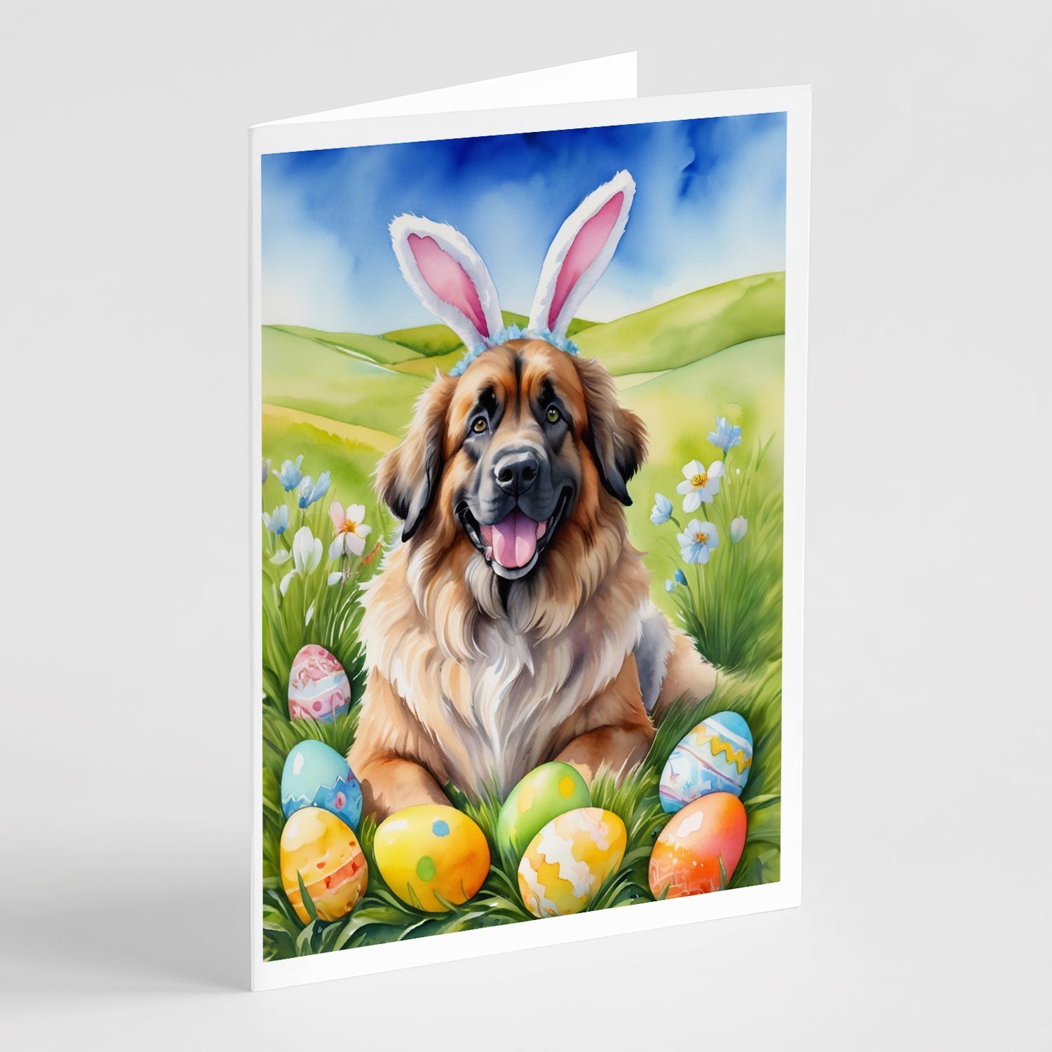 Leonberger Easter Egg Hunt Greeting Cards Pack of 8 Blank Cards with Envelopes Whimsical A7 Size 5x7