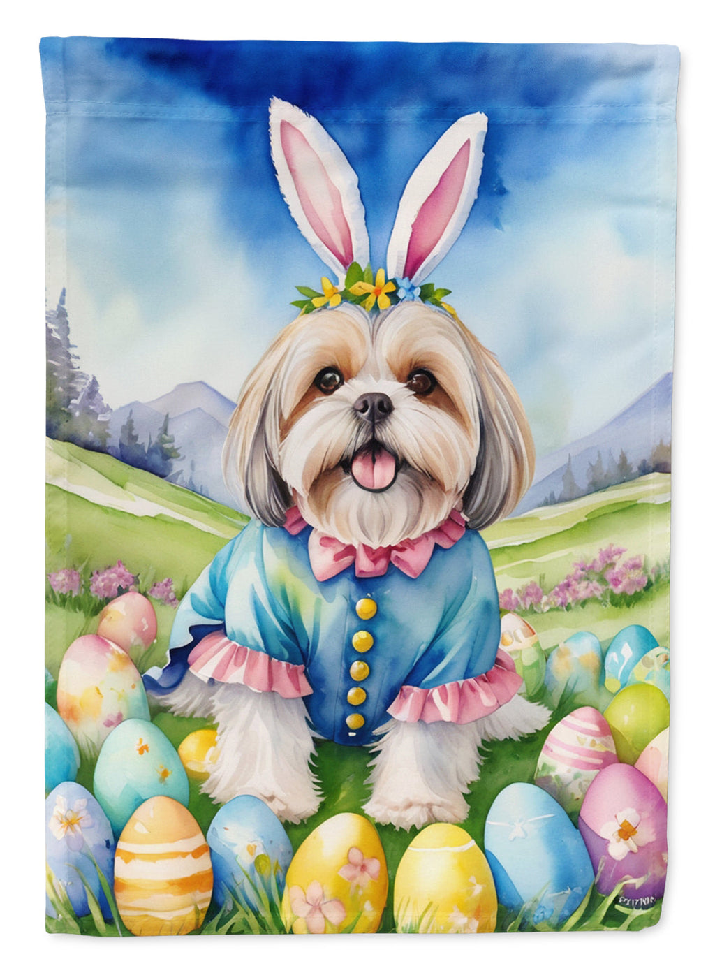 Lhasa Apso Easter Egg Hunt House Flag 28x40 Porch Sleeve Pole Decorative Outside Yard Banner Artwork Wall Hanging, Polyester