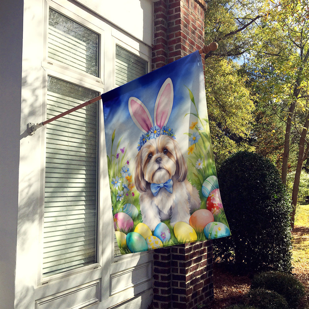 Lhasa Apso Easter Egg Hunt House Flag 28x40 Porch Sleeve Pole Decorative Outside Yard Banner Artwork Wall Hanging, Polyester