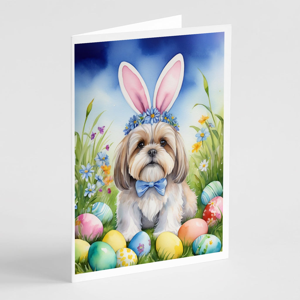 Lhasa Apso Easter Egg Hunt Greeting Cards Pack of 8 Blank Cards with Envelopes Whimsical A7 Size 5x7