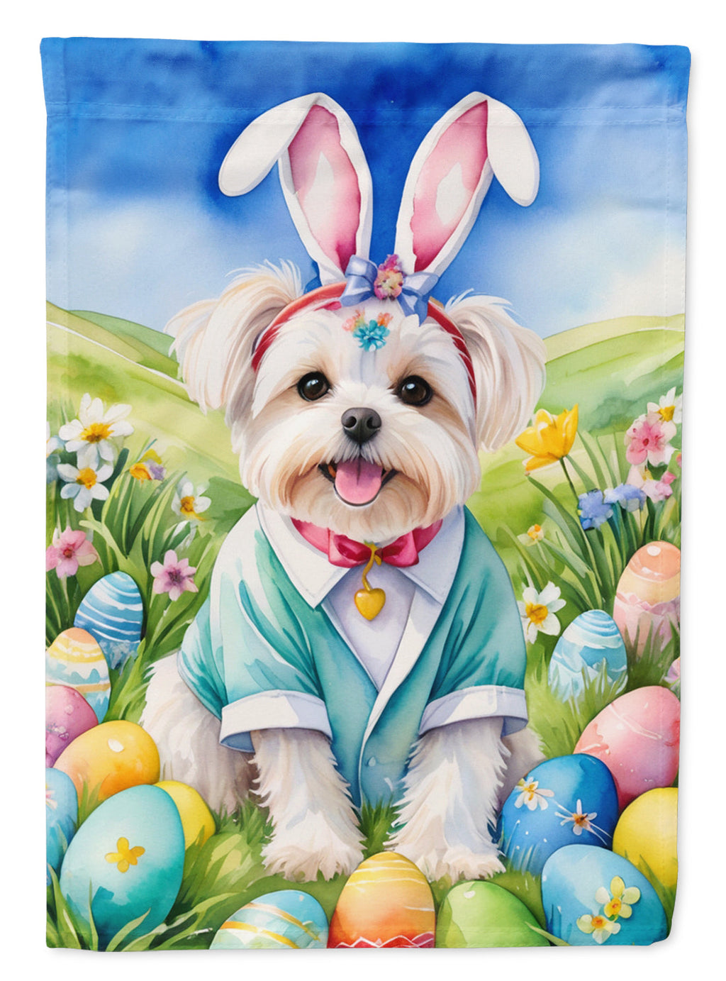 Maltese Easter Egg Hunt House Flag 28x40 Porch Sleeve Pole Decorative Outside Yard Banner Artwork Wall Hanging, Polyester