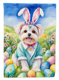 Maltese Easter Egg Hunt House Flag 28x40 Porch Sleeve Pole Decorative Outside Yard Banner Artwork Wall Hanging, Polyester