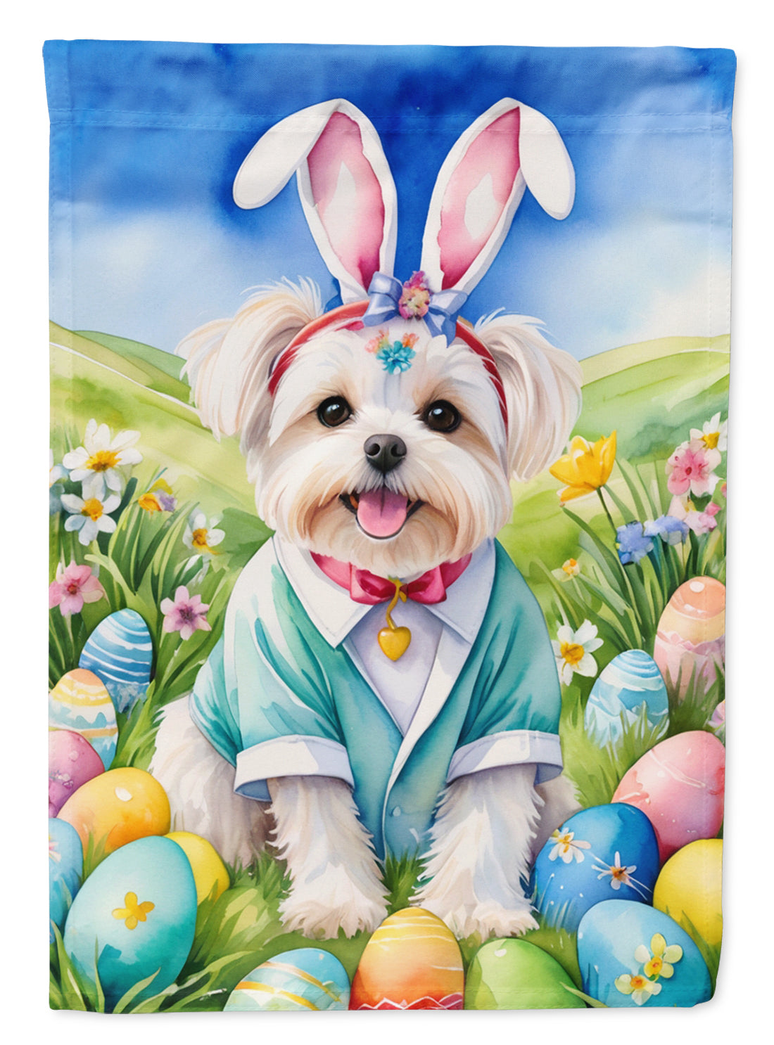 Maltese Easter Egg Hunt House Flag 28x40 Porch Sleeve Pole Decorative Outside Yard Banner Artwork Wall Hanging, Polyester