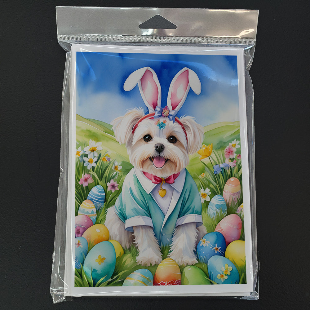Maltese Easter Egg Hunt Greeting Cards Pack of 8 Blank Cards with Envelopes Whimsical A7 Size 5x7