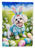 Maltese Easter Egg Hunt House Flag 28x40 Porch Sleeve Pole Decorative Outside Yard Banner Artwork Wall Hanging, Polyester