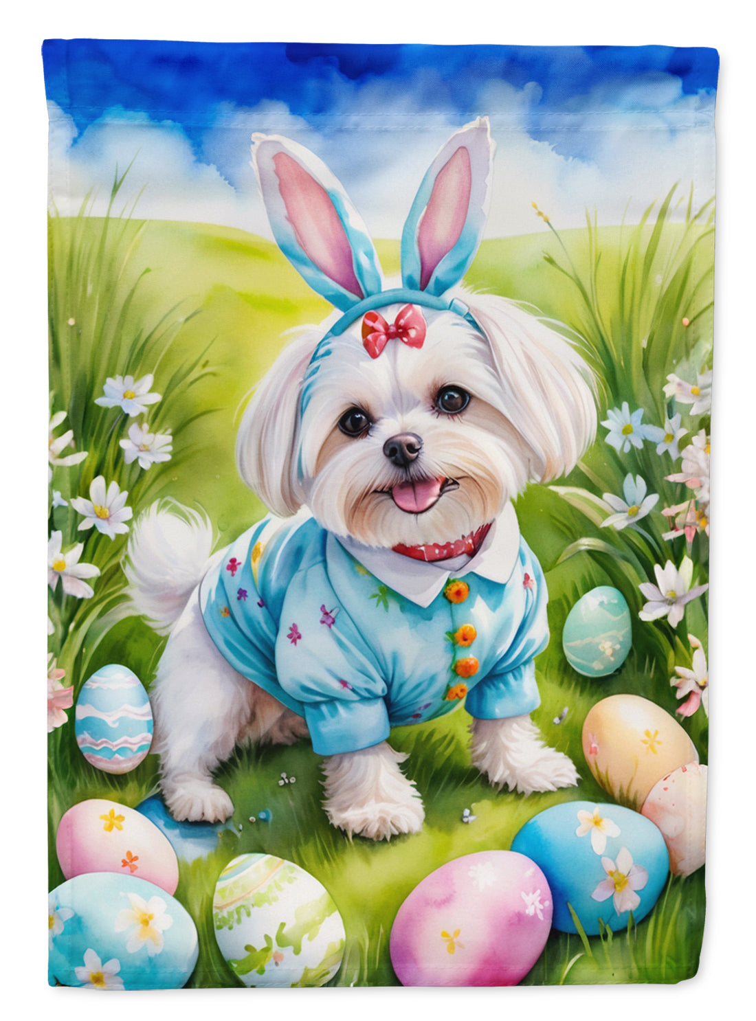 Maltese Easter Egg Hunt House Flag 28x40 Porch Sleeve Pole Decorative Outside Yard Banner Artwork Wall Hanging, Polyester