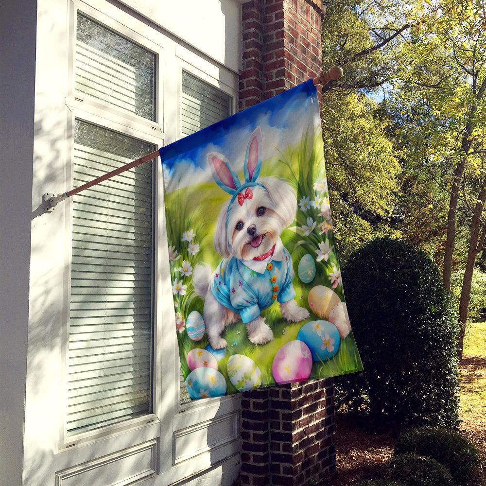 Maltese Easter Egg Hunt House Flag 28x40 Porch Sleeve Pole Decorative Outside Yard Banner Artwork Wall Hanging, Polyester