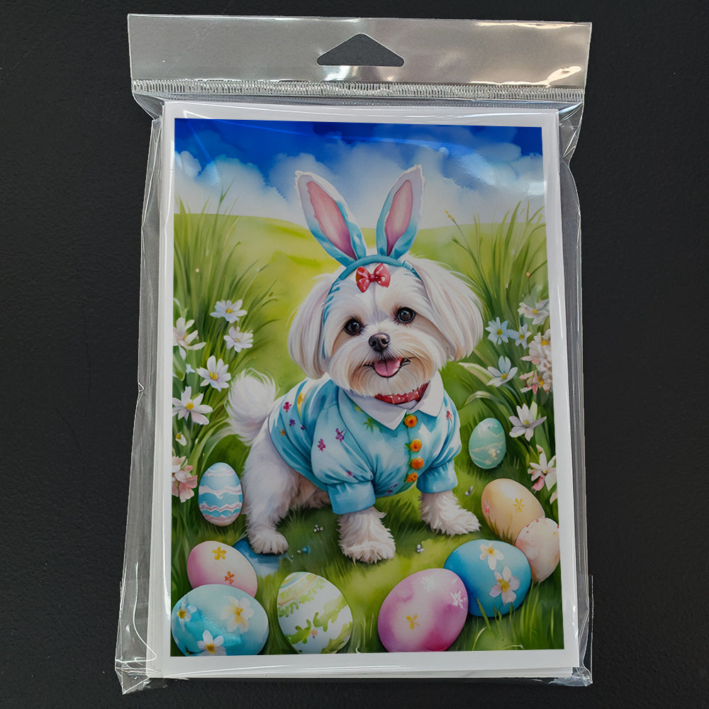 Maltese Easter Egg Hunt Greeting Cards Pack of 8 Blank Cards with Envelopes Whimsical A7 Size 5x7
