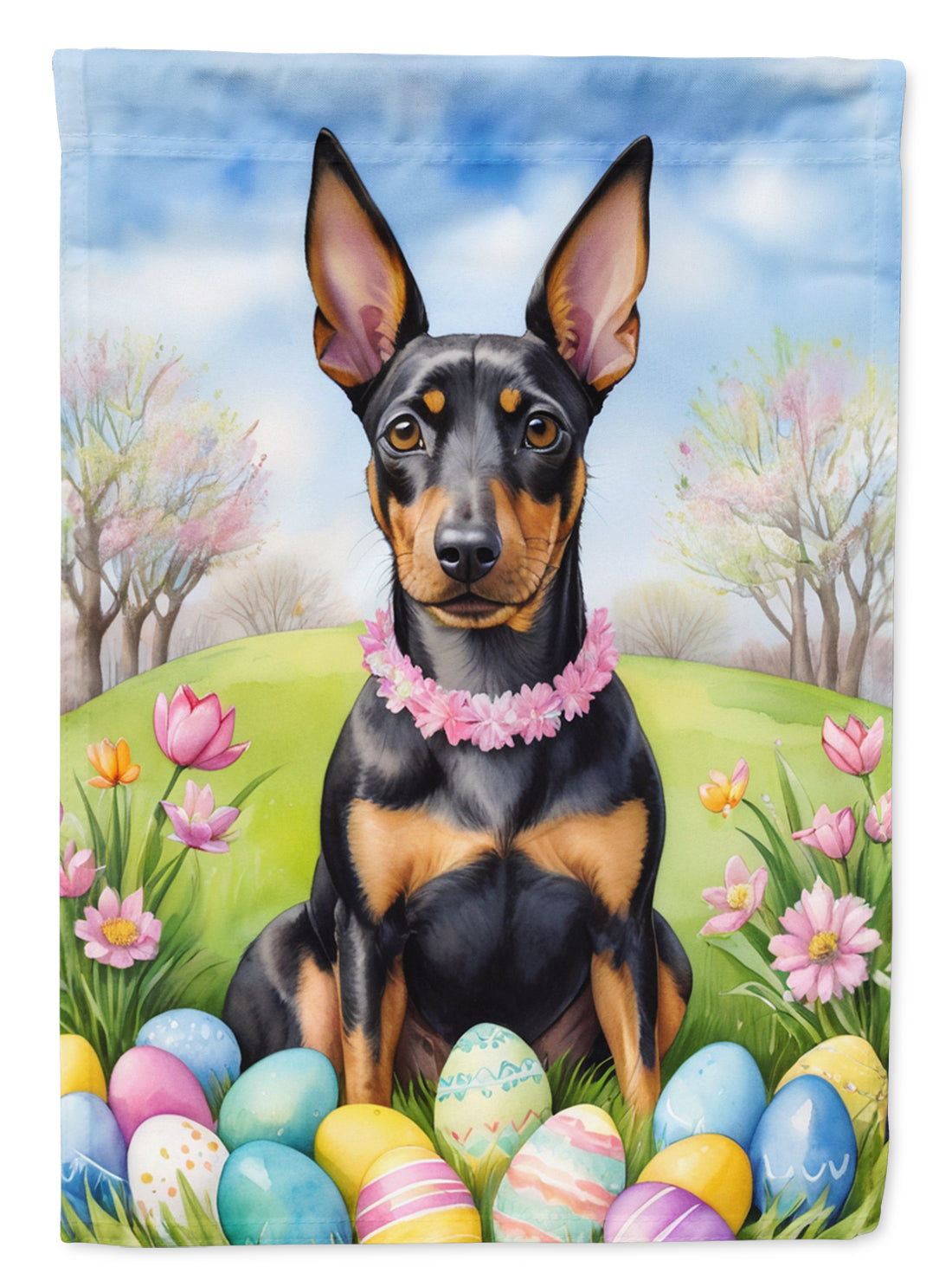 Manchester Terrier Easter Egg Hunt House Flag 28x40 Porch Sleeve Pole Decorative Outside Yard Banner Artwork Wall Hanging, Polyester