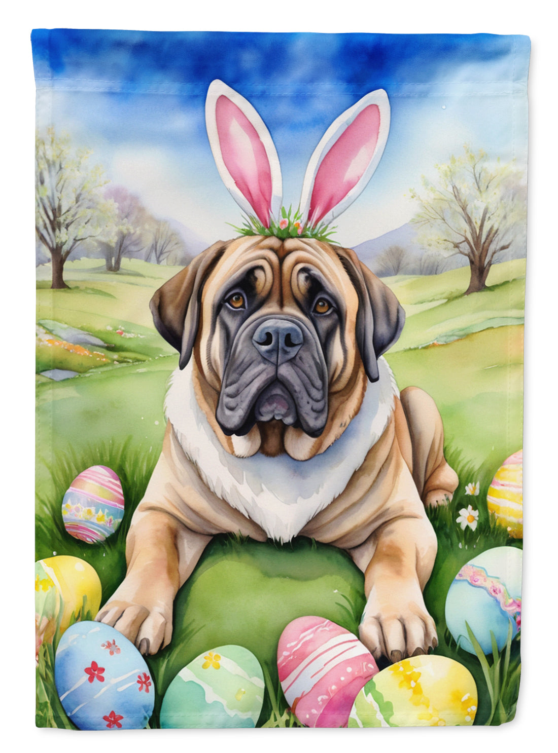 Mastiff Easter Egg Hunt House Flag 28x40 Porch Sleeve Pole Decorative Outside Yard Banner Artwork Wall Hanging, Polyester