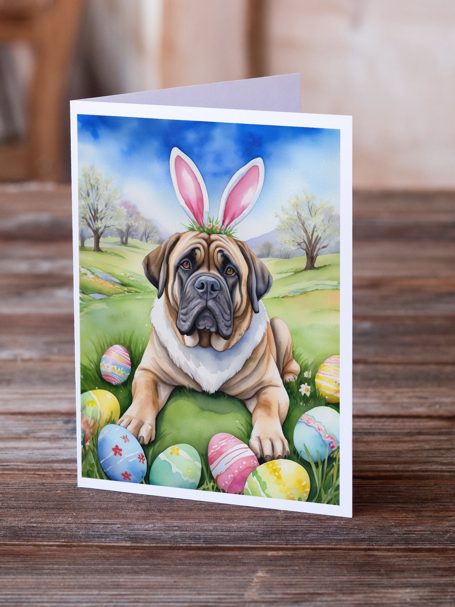 Mastiff Easter Egg Hunt Greeting Cards Pack of 8 Blank Cards with Envelopes Whimsical A7 Size 5x7