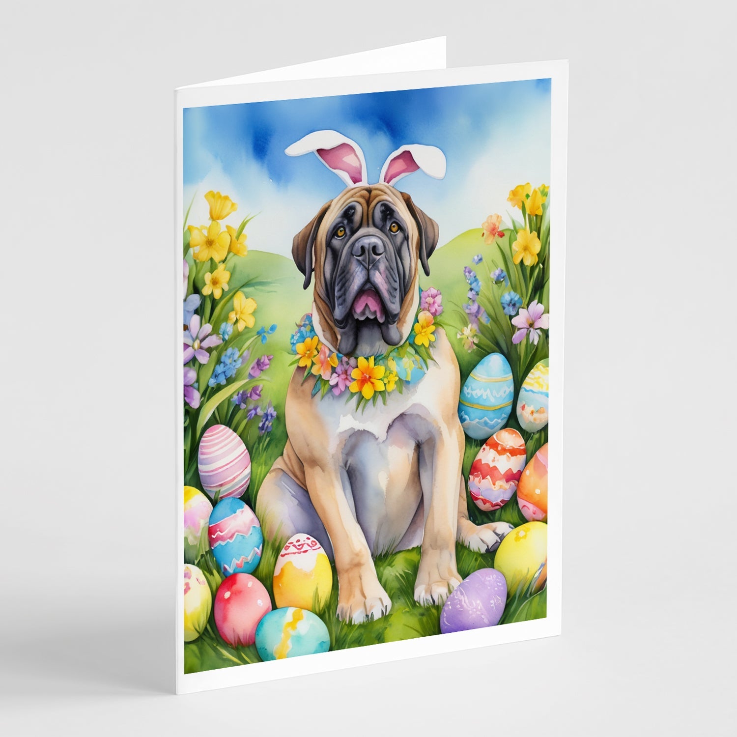 Mastiff Easter Egg Hunt Greeting Cards Pack of 8 Blank Cards with Envelopes Whimsical A7 Size 5x7