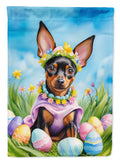 Miniature Pinscher Easter Egg Hunt House Flag 28x40 Porch Sleeve Pole Decorative Outside Yard Banner Artwork Wall Hanging, Polyester