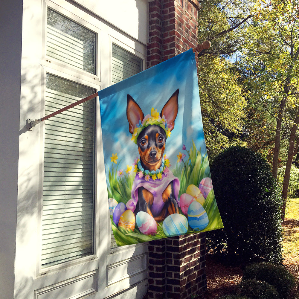 Miniature Pinscher Easter Egg Hunt House Flag 28x40 Porch Sleeve Pole Decorative Outside Yard Banner Artwork Wall Hanging, Polyester