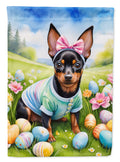 Miniature Pinscher Easter Egg Hunt House Flag 28x40 Porch Sleeve Pole Decorative Outside Yard Banner Artwork Wall Hanging, Polyester