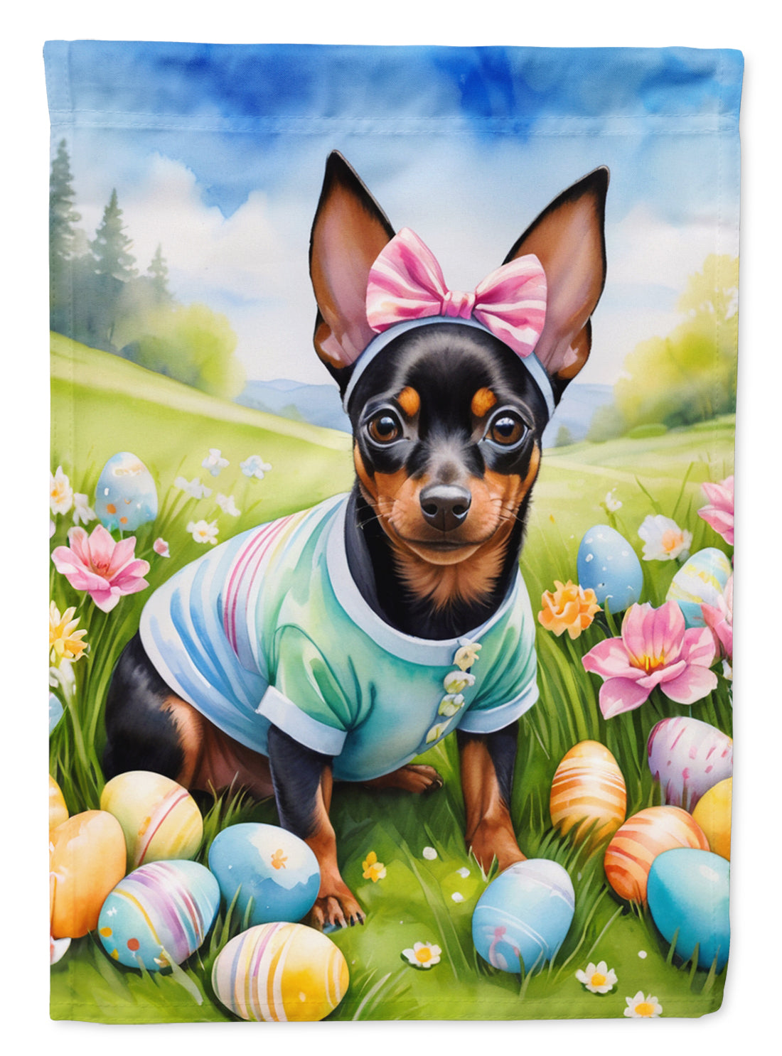 Miniature Pinscher Easter Egg Hunt House Flag 28x40 Porch Sleeve Pole Decorative Outside Yard Banner Artwork Wall Hanging, Polyester