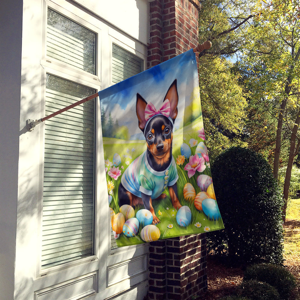 Miniature Pinscher Easter Egg Hunt House Flag 28x40 Porch Sleeve Pole Decorative Outside Yard Banner Artwork Wall Hanging, Polyester