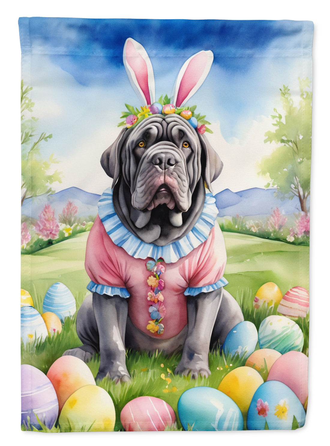 Neapolitan Mastiff Easter Egg Hunt House Flag 28x40 Porch Sleeve Pole Decorative Outside Yard Banner Artwork Wall Hanging, Polyester
