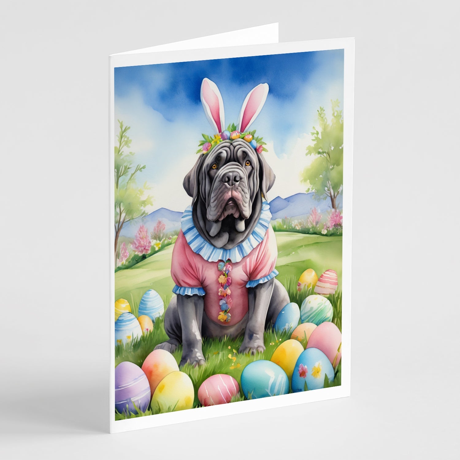 Neapolitan Mastiff Easter Egg Hunt Greeting Cards Pack of 8 Blank Cards with Envelopes Whimsical A7 Size 5x7