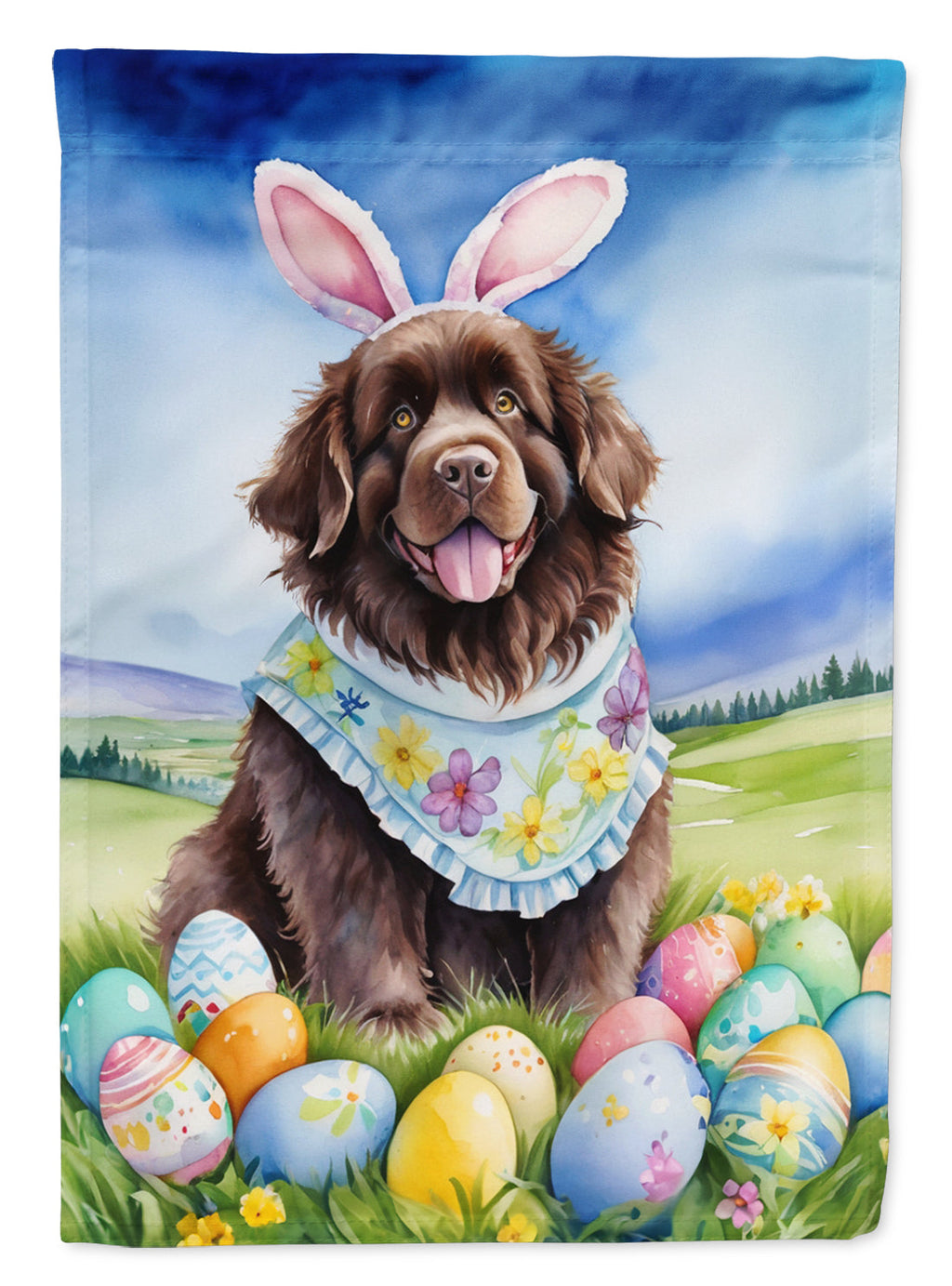 Newfoundland Easter Egg Hunt House Flag 28x40 Porch Sleeve Pole Decorative Outside Yard Banner Artwork Wall Hanging, Polyester