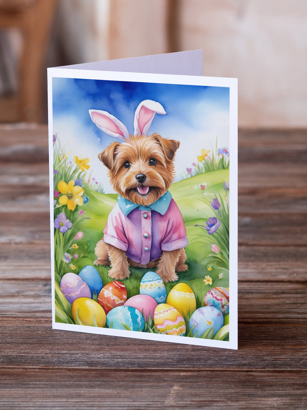 Norfolk Terrier Easter Egg Hunt Greeting Cards Pack of 8 Blank Cards with Envelopes Whimsical A7 Size 5x7