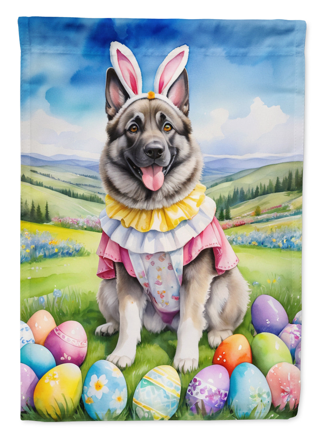 Norwegian Elkhound Easter Egg Hunt House Flag 28x40 Porch Sleeve Pole Decorative Outside Yard Banner Artwork Wall Hanging, Polyester
