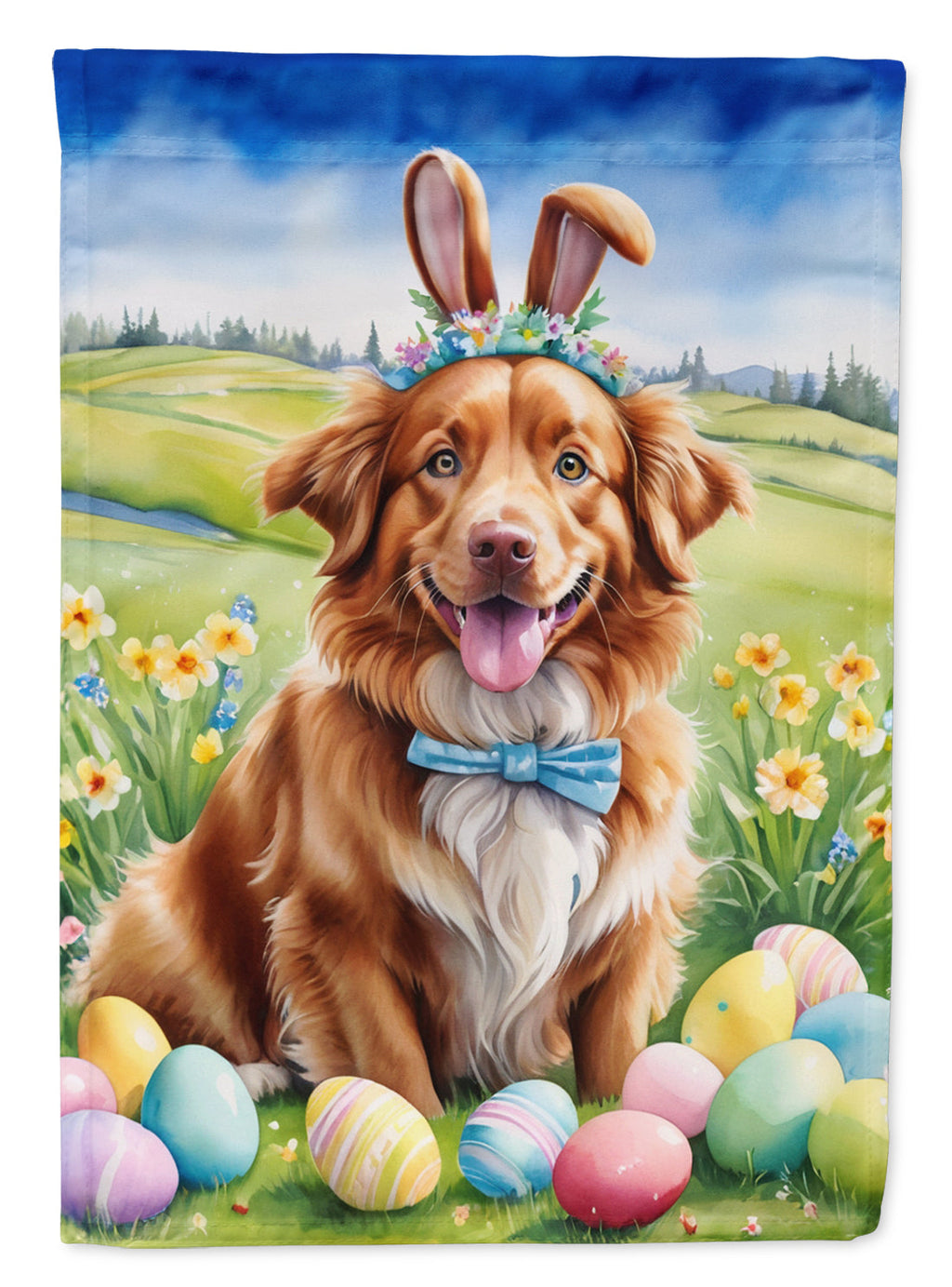 Nova Scotia Duck Tolling Retriever Easter Egg Hunt House Flag 28x40 Porch Sleeve Pole Decorative Outside Yard Banner Artwork Wall Hanging, Polyester