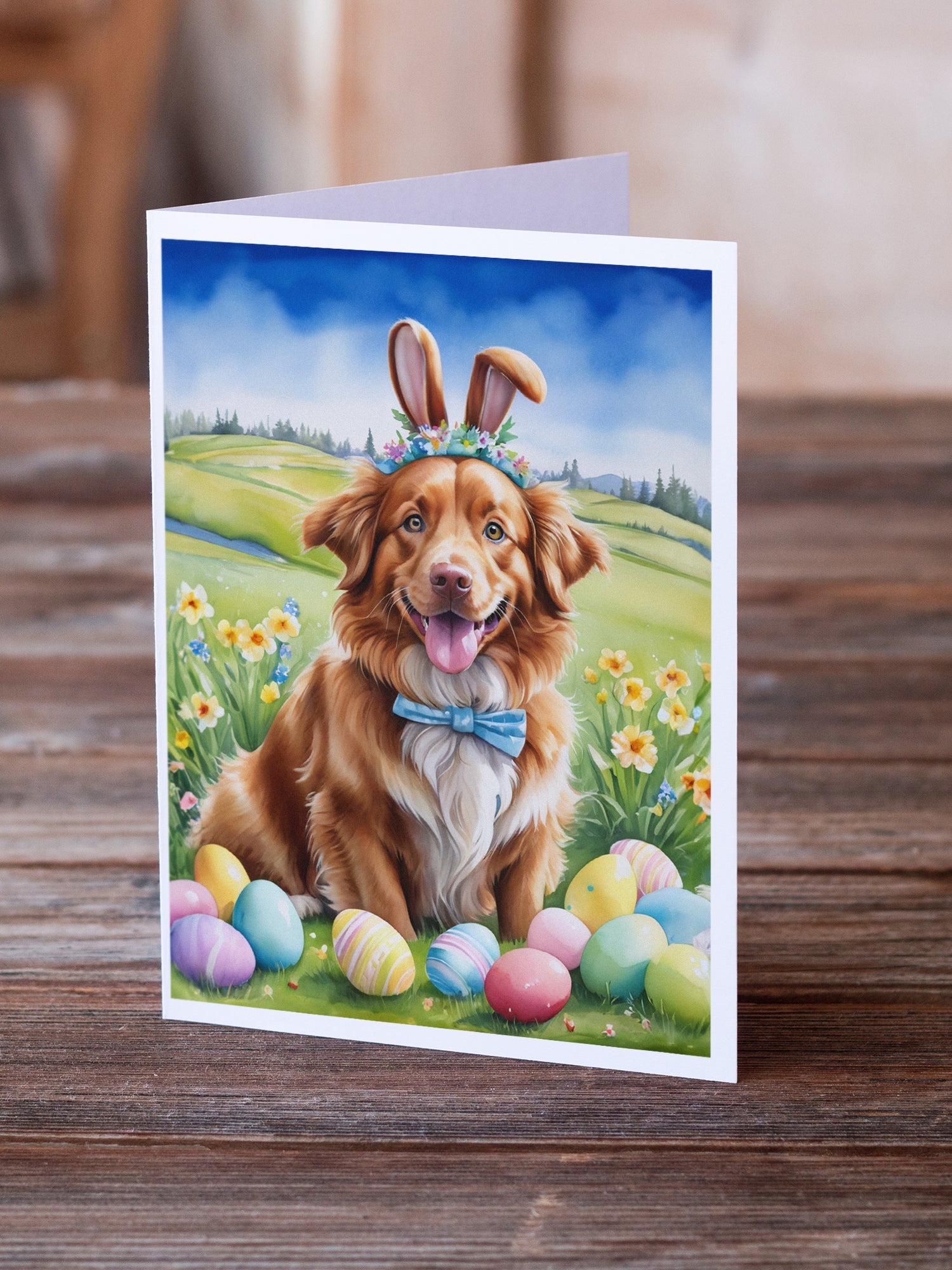 Nova Scotia Duck Tolling Retriever Easter Egg Hunt Greeting Cards Pack of 8 Blank Cards with Envelopes Whimsical A7 Size 5x7