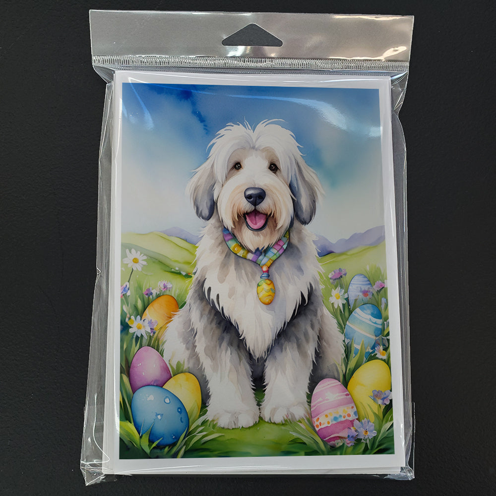 Old English Sheepdog Easter Egg Hunt Greeting Cards Pack of 8 Blank Cards with Envelopes Whimsical A7 Size 5x7