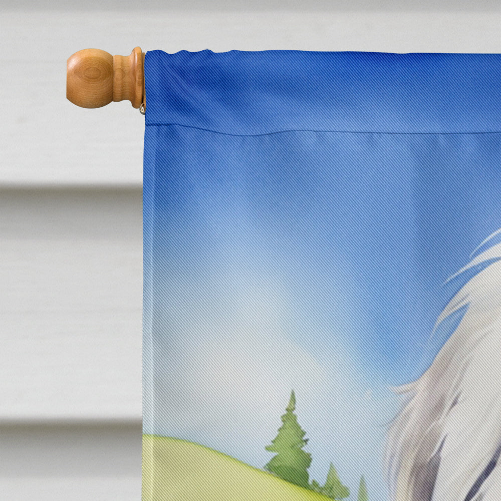 Old English Sheepdog Easter Egg Hunt House Flag 28x40 Porch Sleeve Pole Decorative Outside Yard Banner Artwork Wall Hanging, Polyester