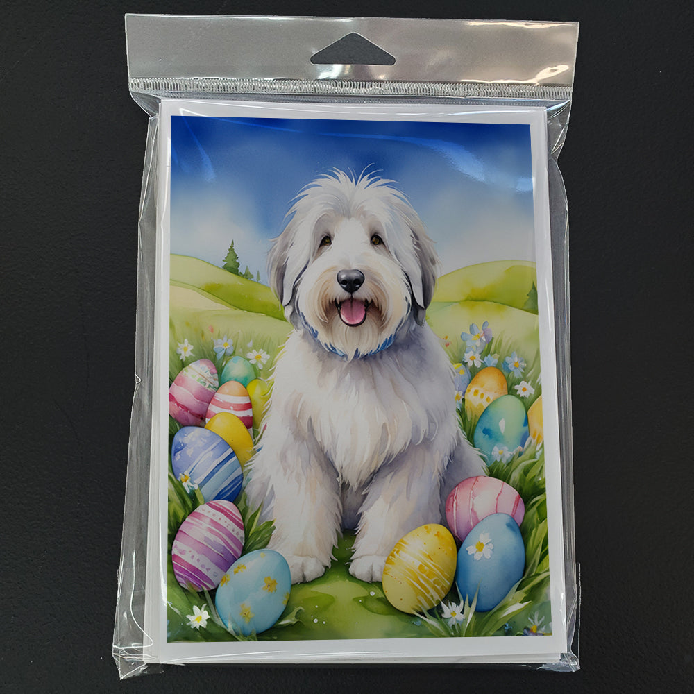 Old English Sheepdog Easter Egg Hunt Greeting Cards Pack of 8 Blank Cards with Envelopes Whimsical A7 Size 5x7