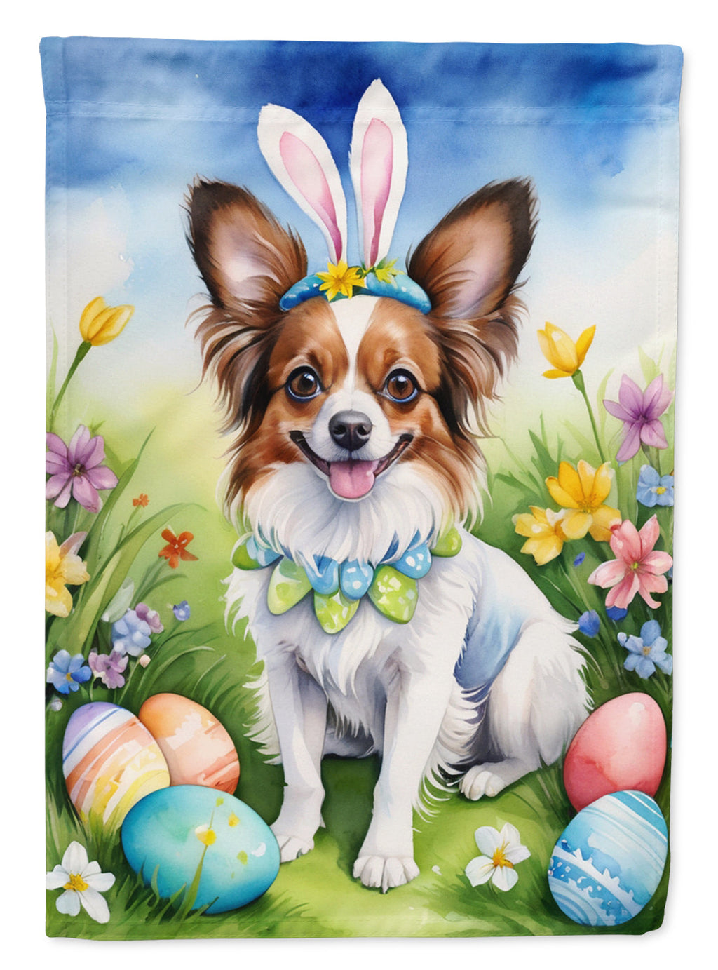 Papillon Easter Egg Hunt House Flag 28x40 Porch Sleeve Pole Decorative Outside Yard Banner Artwork Wall Hanging, Polyester