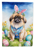 Pekingese Easter Egg Hunt House Flag 28x40 Porch Sleeve Pole Decorative Outside Yard Banner Artwork Wall Hanging, Polyester