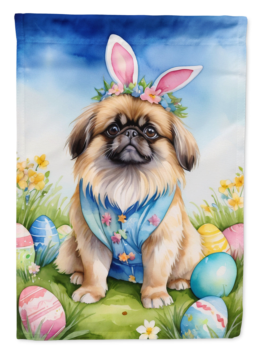 Pekingese Easter Egg Hunt House Flag 28x40 Porch Sleeve Pole Decorative Outside Yard Banner Artwork Wall Hanging, Polyester
