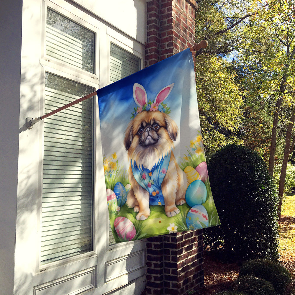 Pekingese Easter Egg Hunt House Flag 28x40 Porch Sleeve Pole Decorative Outside Yard Banner Artwork Wall Hanging, Polyester