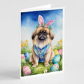 Pekingese Easter Egg Hunt Greeting Cards Pack of 8 Blank Cards with Envelopes Whimsical A7 Size 5x7