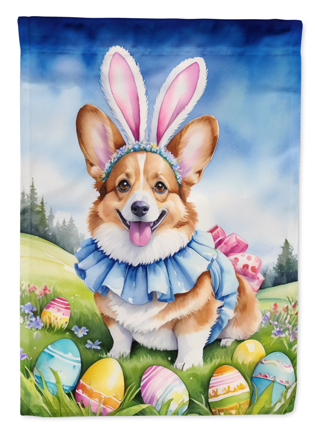 Corgi Easter Egg Hunt House Flag 28x40 Porch Sleeve Pole Decorative Outside Yard Banner Artwork Wall Hanging, Polyester