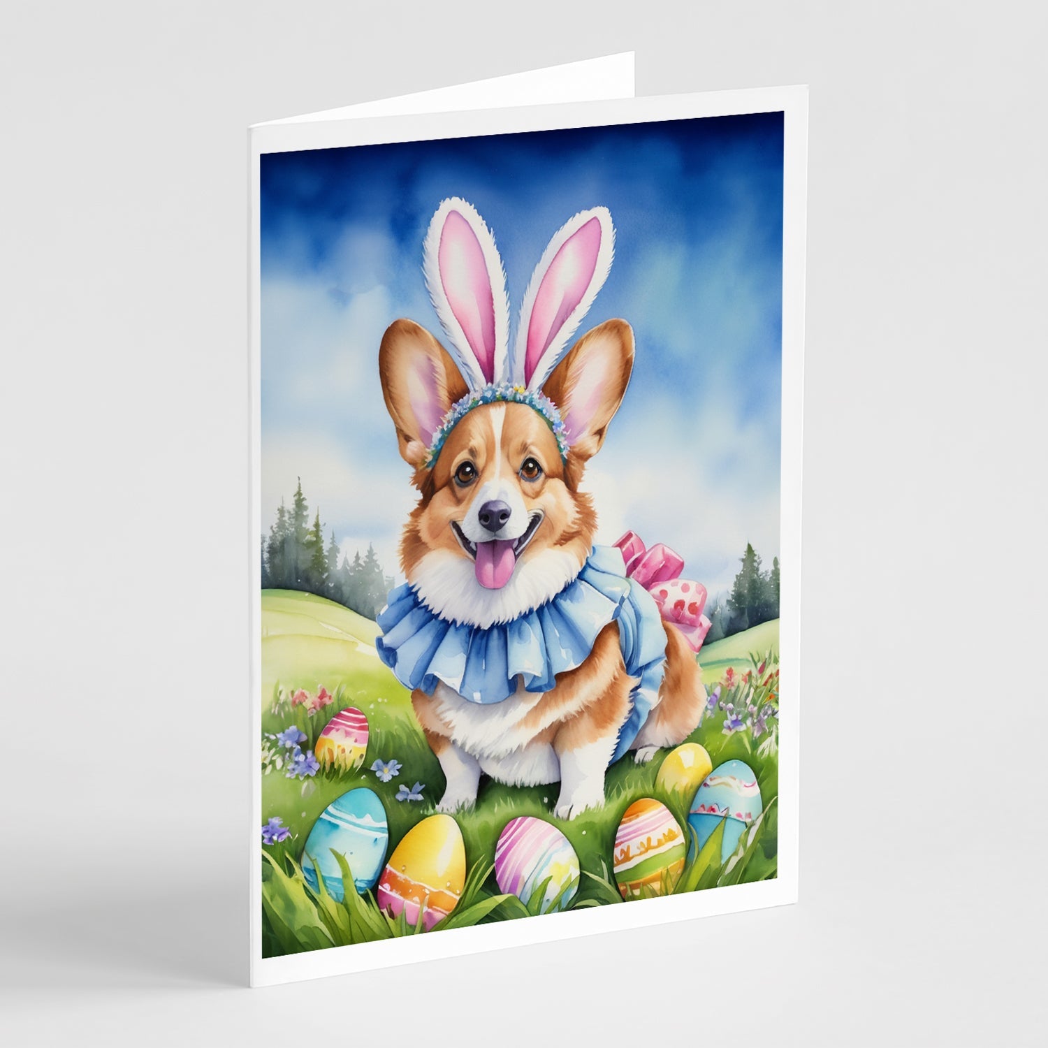 Corgi Easter Egg Hunt Greeting Cards Pack of 8 Blank Cards with Envelopes Whimsical A7 Size 5x7