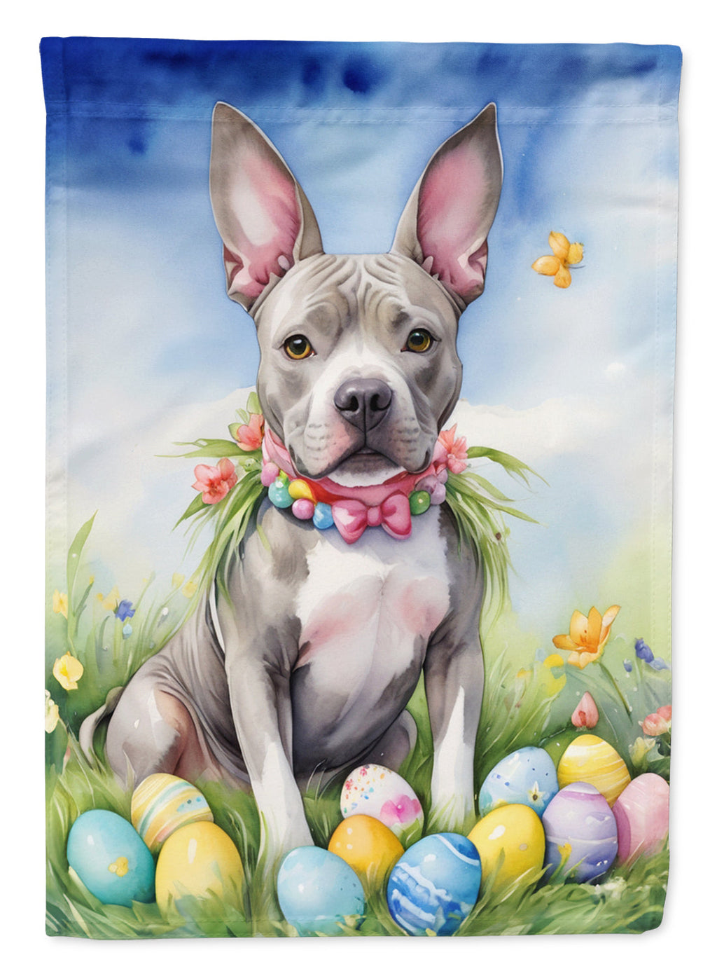 Pit Bull Terrier Easter Egg Hunt House Flag 28x40 Porch Sleeve Pole Decorative Outside Yard Banner Artwork Wall Hanging, Polyester
