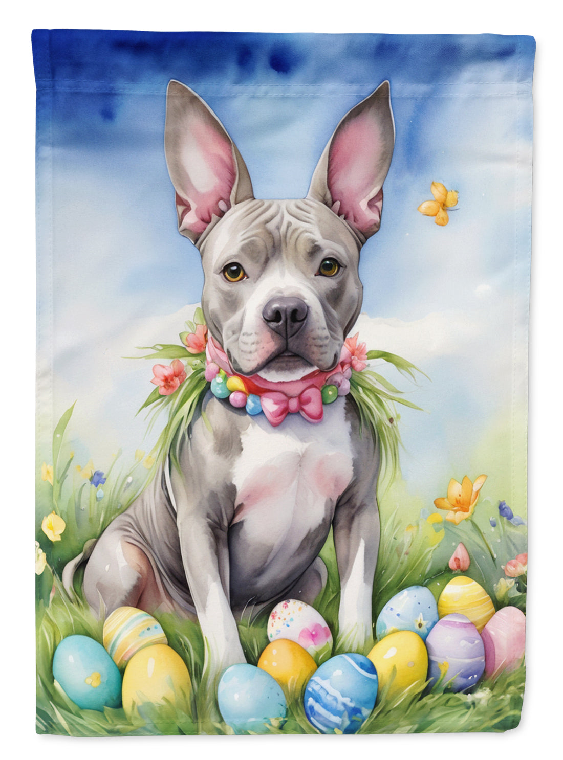 Pit Bull Terrier Easter Egg Hunt House Flag 28x40 Porch Sleeve Pole Decorative Outside Yard Banner Artwork Wall Hanging, Polyester