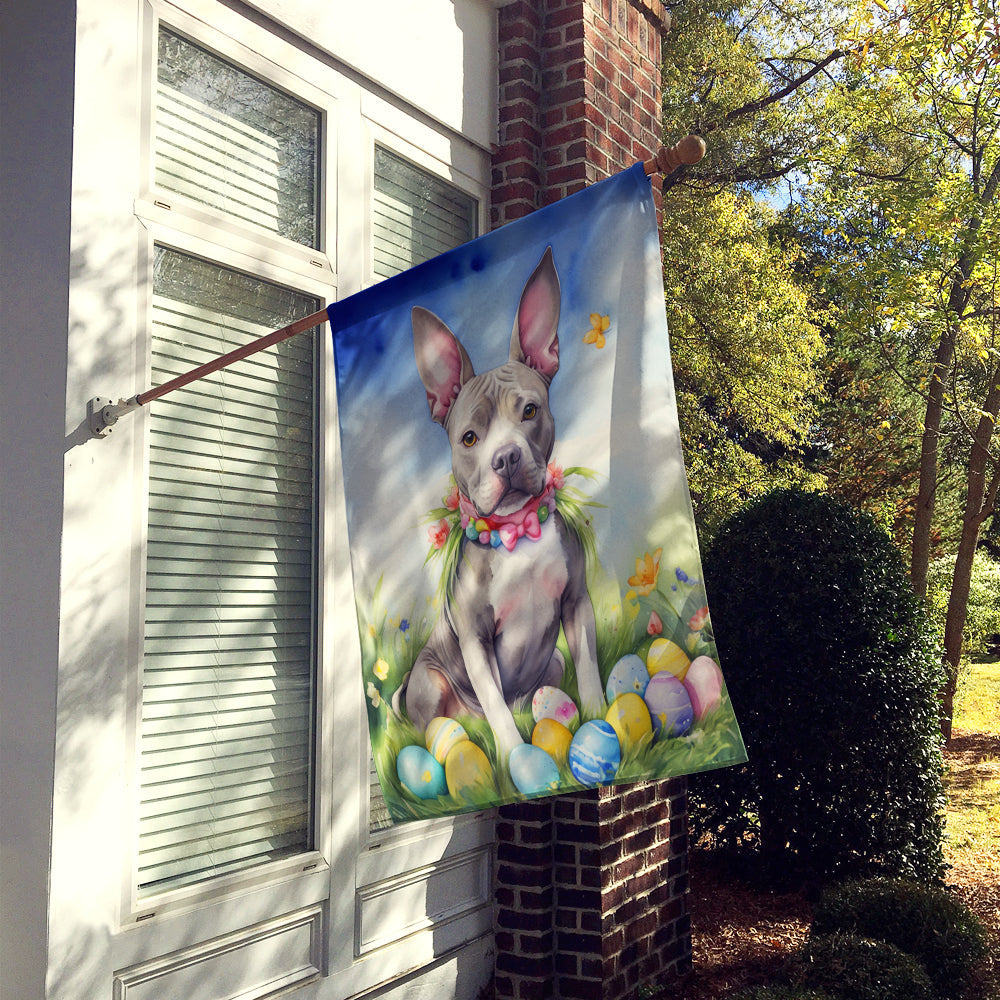 Pit Bull Terrier Easter Egg Hunt House Flag 28x40 Porch Sleeve Pole Decorative Outside Yard Banner Artwork Wall Hanging, Polyester